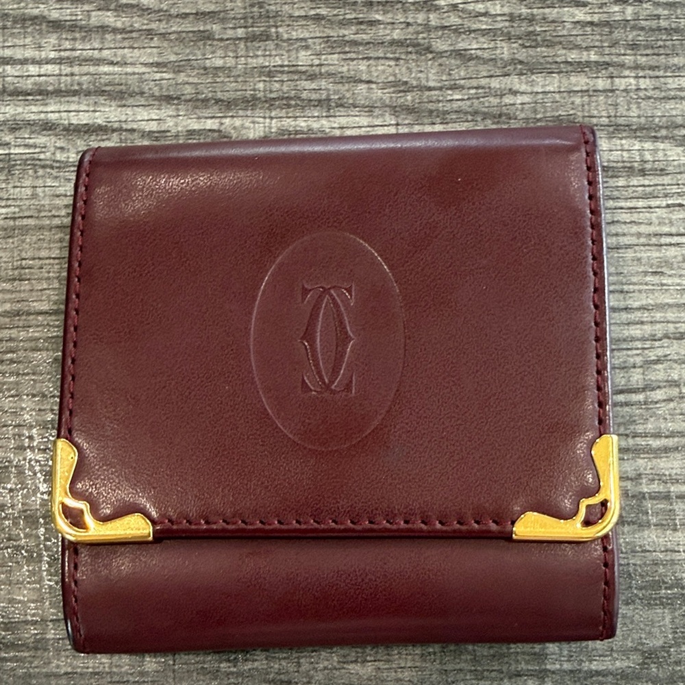 Cartier Burgundy Leather Bordeaux Coin Purse Excellent Condition Authentic